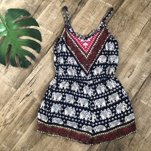 Angie Indian Elephant Print Exotic Boho Romper Sm